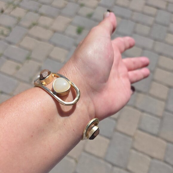 Chico's Hammered Brushed Goldtone and Stone Cuff Bracelet - Picture 2 of 6